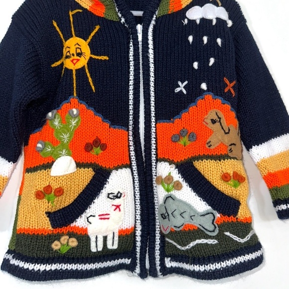 Peruvian Kids Knit Appliqué Hooded Cardigan - Picture 2 of 5